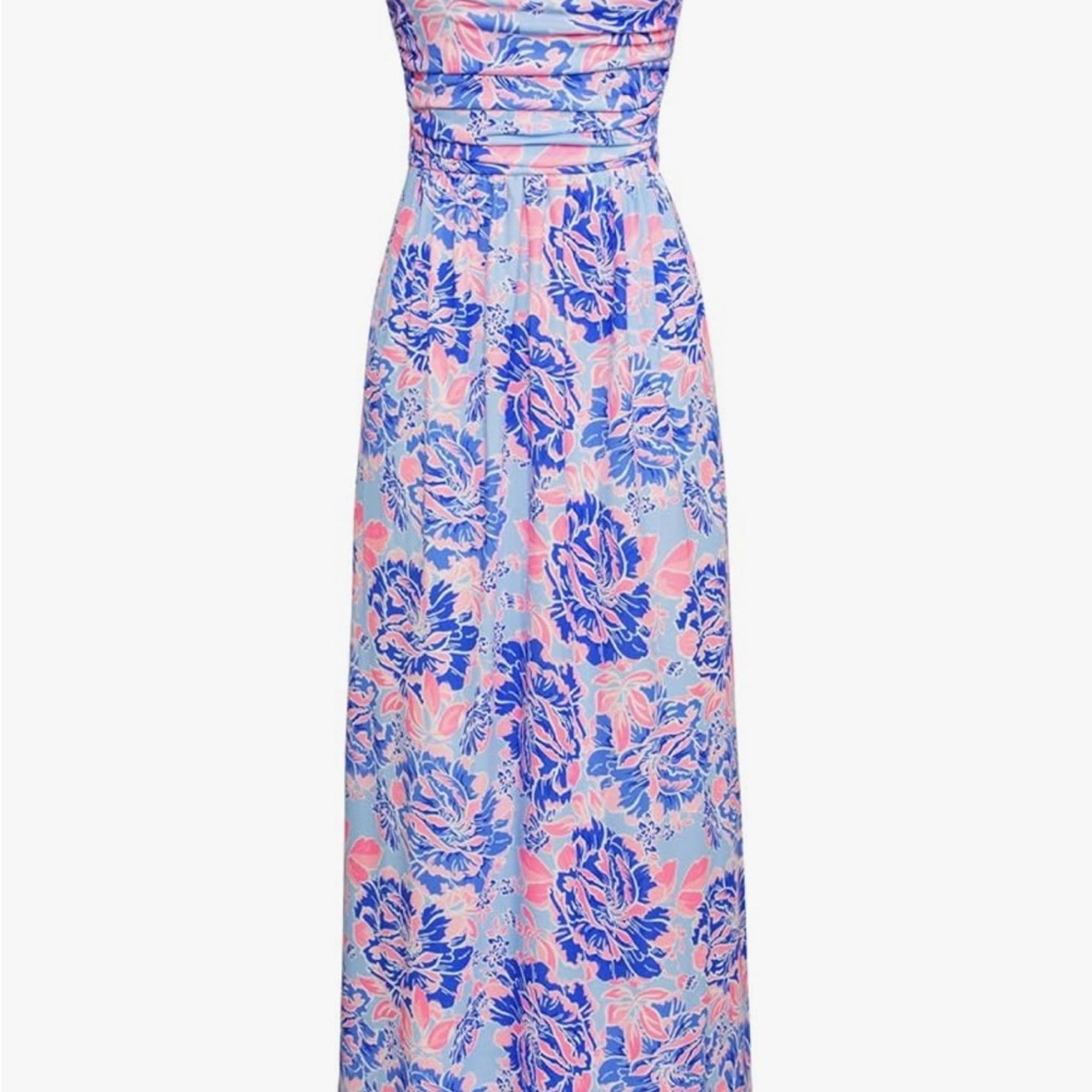 Strapless Maxi Dress in Blue and Pink